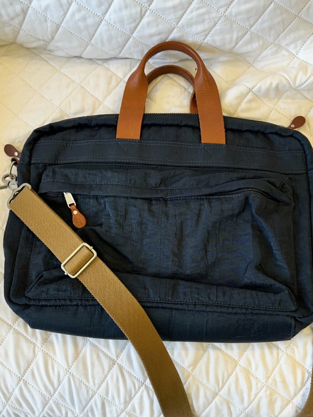 J Crew Dry Goods Harwick Messenger Bag Blue Nylon With Shoulder Strap Leather - Picture 8 of 11